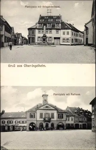 Ak Ober Ingelheim am Rhein, Marktplatz, Kriegerdenkmal, Rathaus