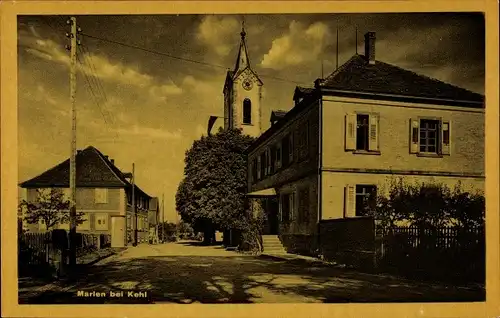 Ak Marlen Goldscheuer Kehl am Rhein, Partie im Ort, Kirchturm