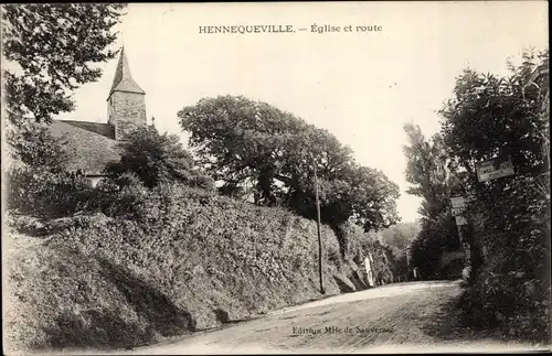 Ak Hennequeville Calvados, Eglise et route
