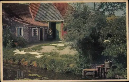 Ak Veenwouden Friesland Niederlande, Haus am Fluss