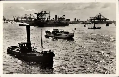 Ak Rotterdam Südholland Niederlande, Partie im Hafen, Boote, Dampfschiff, Hafenkräne