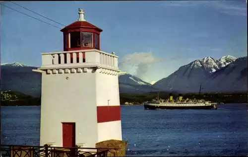 Ak Vancouver British Columbia Kanada, Lighthouse at Brockton Point, Dampfer, Dampfschiff