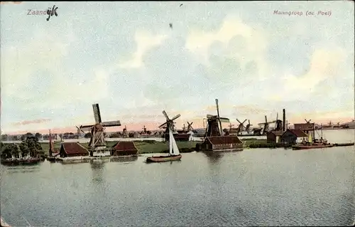 Ak Zaandijk Zaandam Zaanstad Nordholland, Molengroep de Poel, Windmühlen