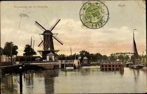 Ak Delft Südholland Niederlande, Nieuwebrug aan de Haagweg, Molen