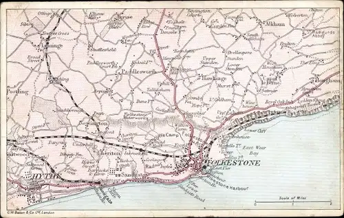 Landkarten Ak Folkestone Kent England, Hythe, Paddlerworth