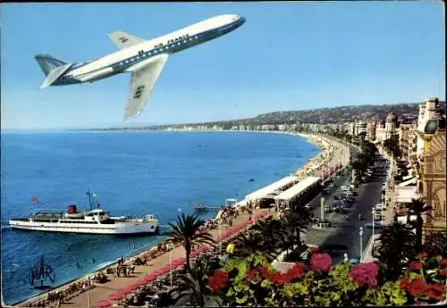 Ak Nice Nizza Alpes Maritimes, La Promenade des Anglais survolée par Caravelle