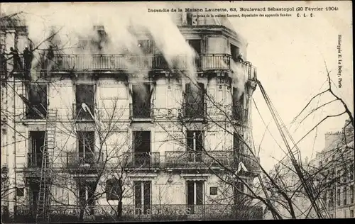 Ak Paris Louvre, Incendie de la Maison Laurette 1904, Boulevard Sebastopol