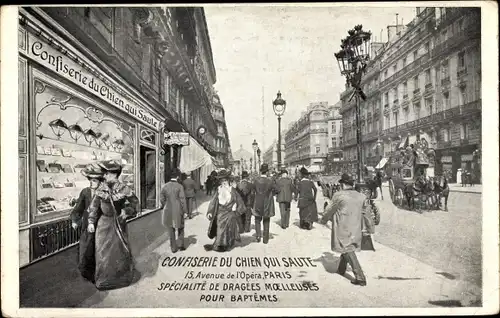 Ak Paris Louvre, Confiserie du Chien qui saute, 15 Avenue de l'Opéra