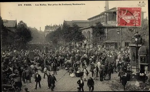 Ak Paris I. Louvre, Les Halles, Vue prise du Faubourg Montmartre