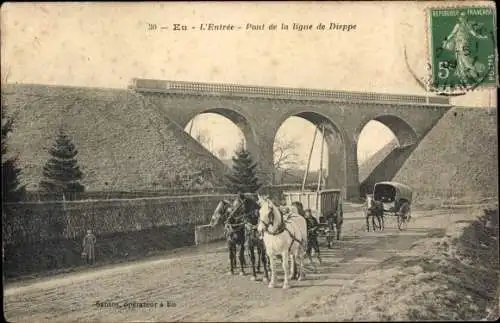 Ak Eu Seine Maritime, L'Entree, Pont de la ligne de Dieppe