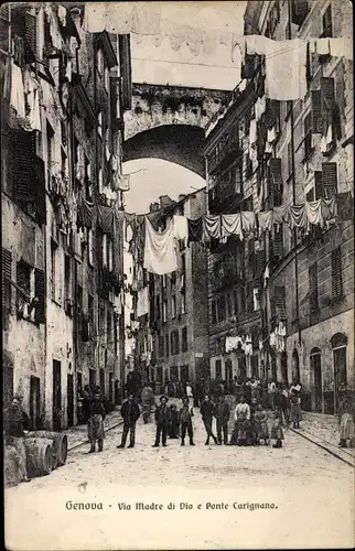 Ak Genova Genua Liguria, Via Madre di Dio e Ponte Carignano