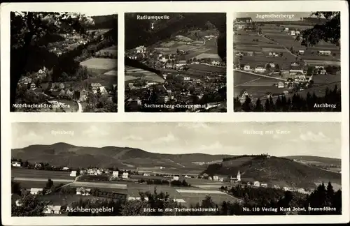 Ak Sachsenberg Georgenthal Klingenthal im Vogtland, Aschbergggebiet, Blick nach Tschechien