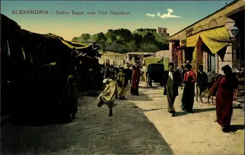 Ak Alexandria Ägypten, Native Bazar near Fort Napoleon