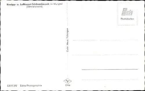 Ak Schönmünzach im Murgtal Baiersbronn im Schwarzwald, Gesamtansicht, Vogelschau