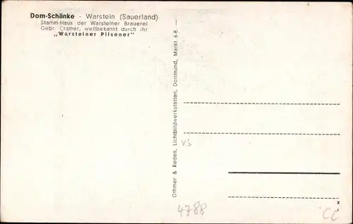 Ak Warstein im Sauerland, Domschänke, Innenansicht