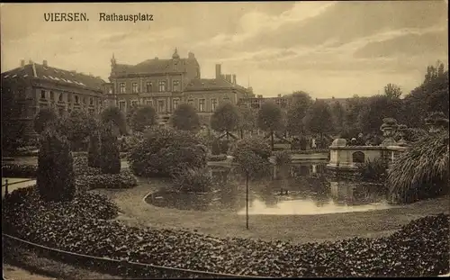 Ak Viersen in Nordrhein Westfalen, Rathausplatz, Gartenanlagen, Teich