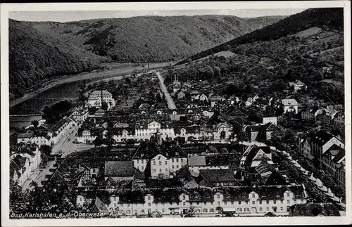 Ak Bad Karlshafen an der Weser, Luftbild, Blick über den Ort und das Wesertal