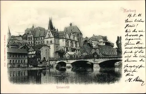 Ak Marburg an der Lahn, Universität, Lahn, Brücke