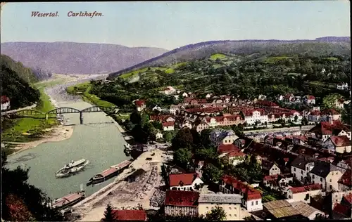 Ak Bad Karlshafen an der Weser, Blick über den Ort, Wesertal