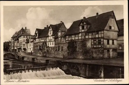 Ak Hann. Münden in Niedersachsen, Casseler Schlagd, Flusspartie, Wehr