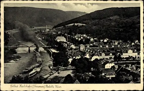 Ak Bad Karlshafen an der Oberweser Hessen, Panorama, Belebte Weser