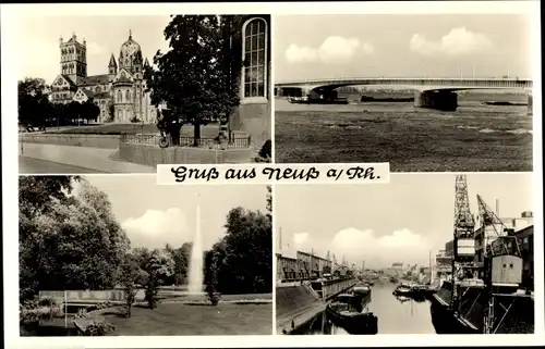 Ak Neuss am Rhein, Kirche, Brücke, Parkansicht, Hafenpartie