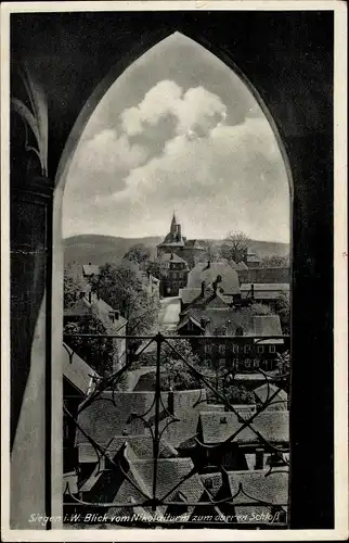 Ak Siegen in Westfalen, Blick vom Nikolaiturm zum oberen Schloss