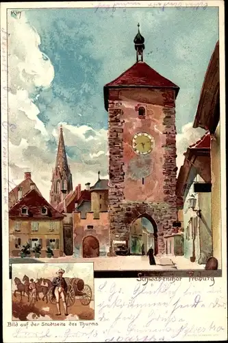 Künstler Litho Kley, H., Freiburg im Breisgau, Schwabentor, Bild auf der Stadtseite des Turms