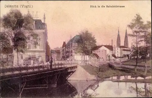 Ak Oelsnitz Vogtland, Blick in die Bahnhofstraße, Brücke