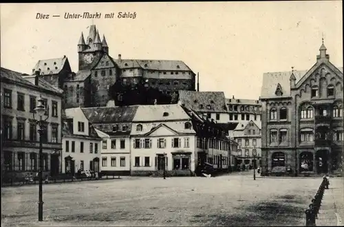 Ak Diez im Rhein Lahn Kreis, Frankfurter Bierhaus, Untermarkt mit Schloss