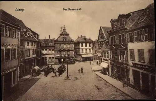 Ak Alzey in Rheinhessen, Der Rossmarkt, Engel Apotheke, Geschäft Jean Gärtner