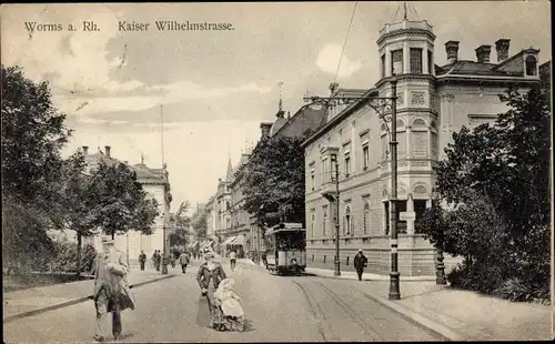 Ak Worms am Rhein, Kaiser Wilhelm Straße, Straßenbahn