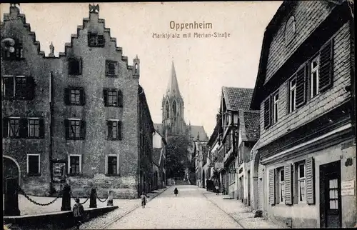 Ak Oppenheim am Oberrhein, Marktplatz, Meriankirche