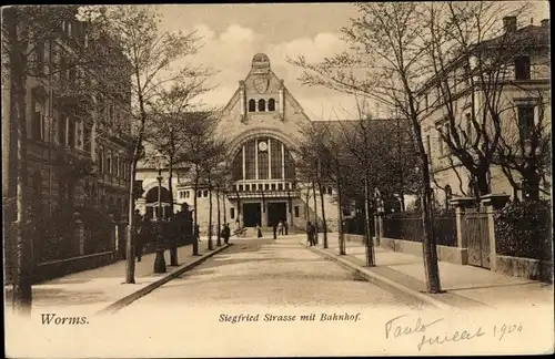 Ak Worms am Rhein, Siegfriedstraße, Bahnhof