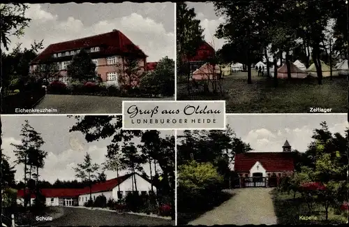 Ak Oldau Hambühren in Niedersachsen, Eichenkreuzheim, Zeltlager, Schule, Kapelle