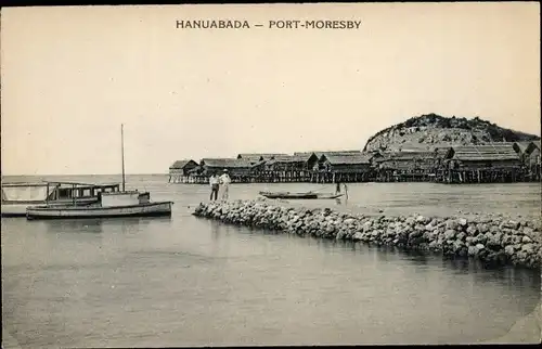 Ak Hanuabada Papua Neuguinea, Port Moresby, Küstenpartie, Boote, Pfahlbauten über dem Wasser
