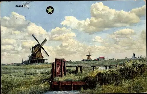 Ak Nenke & Ostermaier Serie 164 Nr. 2945, Zaandam Zaanstad Nordholland, Windmühle