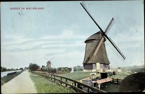 Ak Broek in Waterland Nordholland Niederlande, Molen