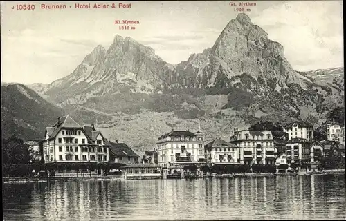 Ak Brunnen Kt Schwyz, Hotel Adler und Post, Mythen