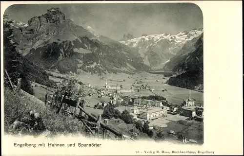 Ak Engelberg Kanton Obwalden Schweiz, Blick auf den Ort mit Hahnen und Spannörter