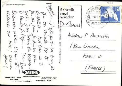 Ak Bruxelles Brüssel, National Airport, Sabena, Passagierflugzeuge, Boeing 707, 737, 747, DC 10