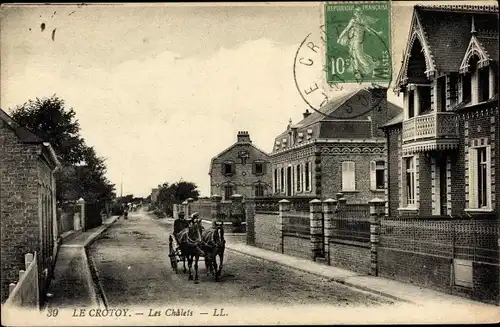 Ak Le Crotoy Somme, les chalets, Straßenpartie, Kutsche