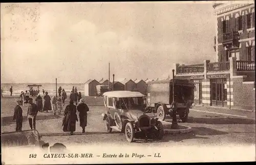 Ak Cayeux sur Mer Somme, Entree de la Plage, Automobil, cabines