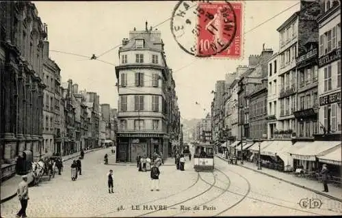 Ak Le Havre Seine Maritime, Rue de Paris, Postes et Telegraphes, Straßenbahn-Linie Nr. 15, Tramway