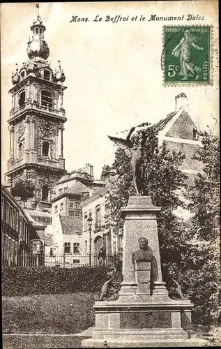 Ak Mons Wallonien Hennegau, Le Beffroi et le Monument Dolez