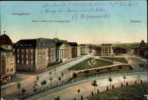 Ak Sarreguemines Saargemünd Lothringen Moselle, Bahnhof, Landgericht, Amtsgericht
