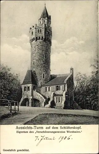 Ak Wiesbaden in Hessen, Aussichtsturm auf dem Schläferskopf