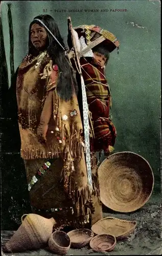 Ak Piute Indian woman and Papoose, Indianerin mit Kind