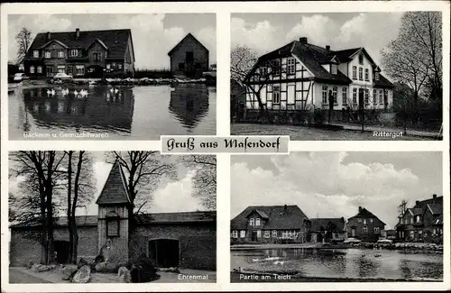 Ak Masendorf Uelzen in Niedersachsen, Bäckerei, Gemischtwaren, Rittergut, Ehrenmal, Teich