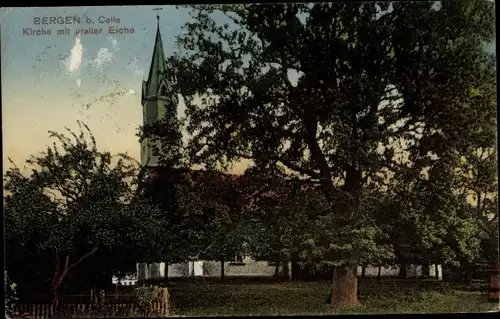 Ak Bergen in der Lüneburger Heide, Kirche, Uralte Eiche